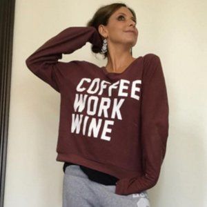 Southward Apparel cropped burgundy "Coffee Work Wine" pullover sweatshirt